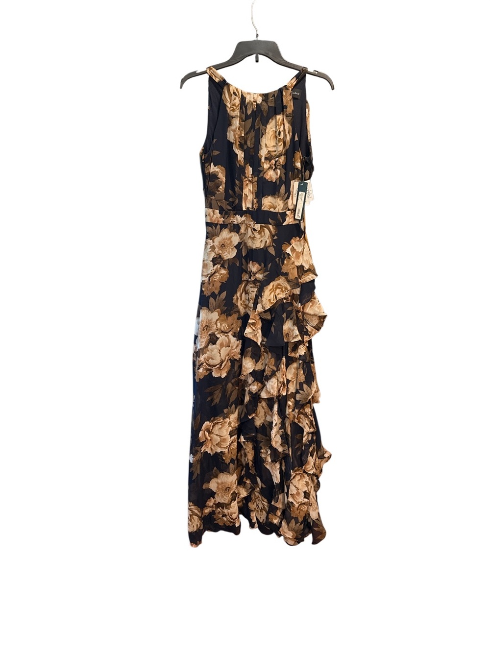 Floral Ruffle Maxi Dress - Navy and Beige
